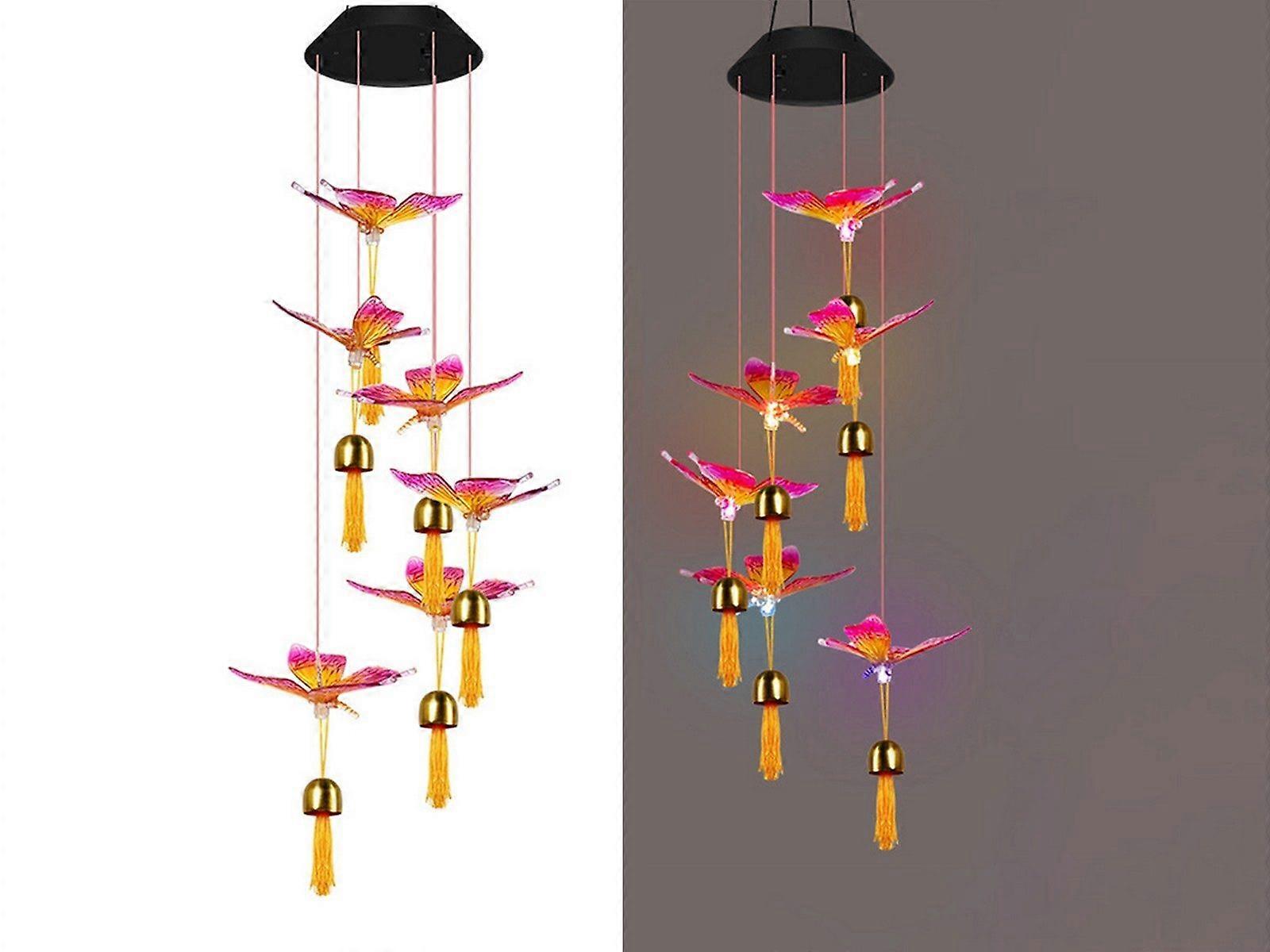 2Pcs Solar Wind Chime Light Color Changing Garden Light - Pink Butterfly