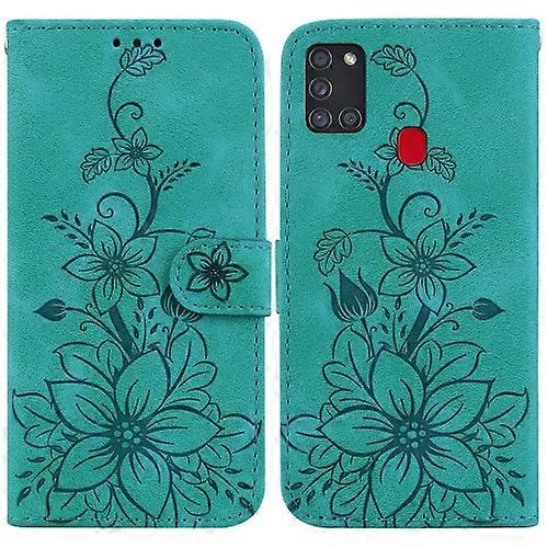 For Samsung Galaxy A21s Lily Embossed Leather Phone Case