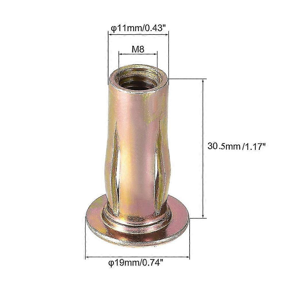 Multi-grip Rivet-nut, M8 -bulbed Carbon Steel Color--plated Flat Head Threaded Insert Nut 25pcs