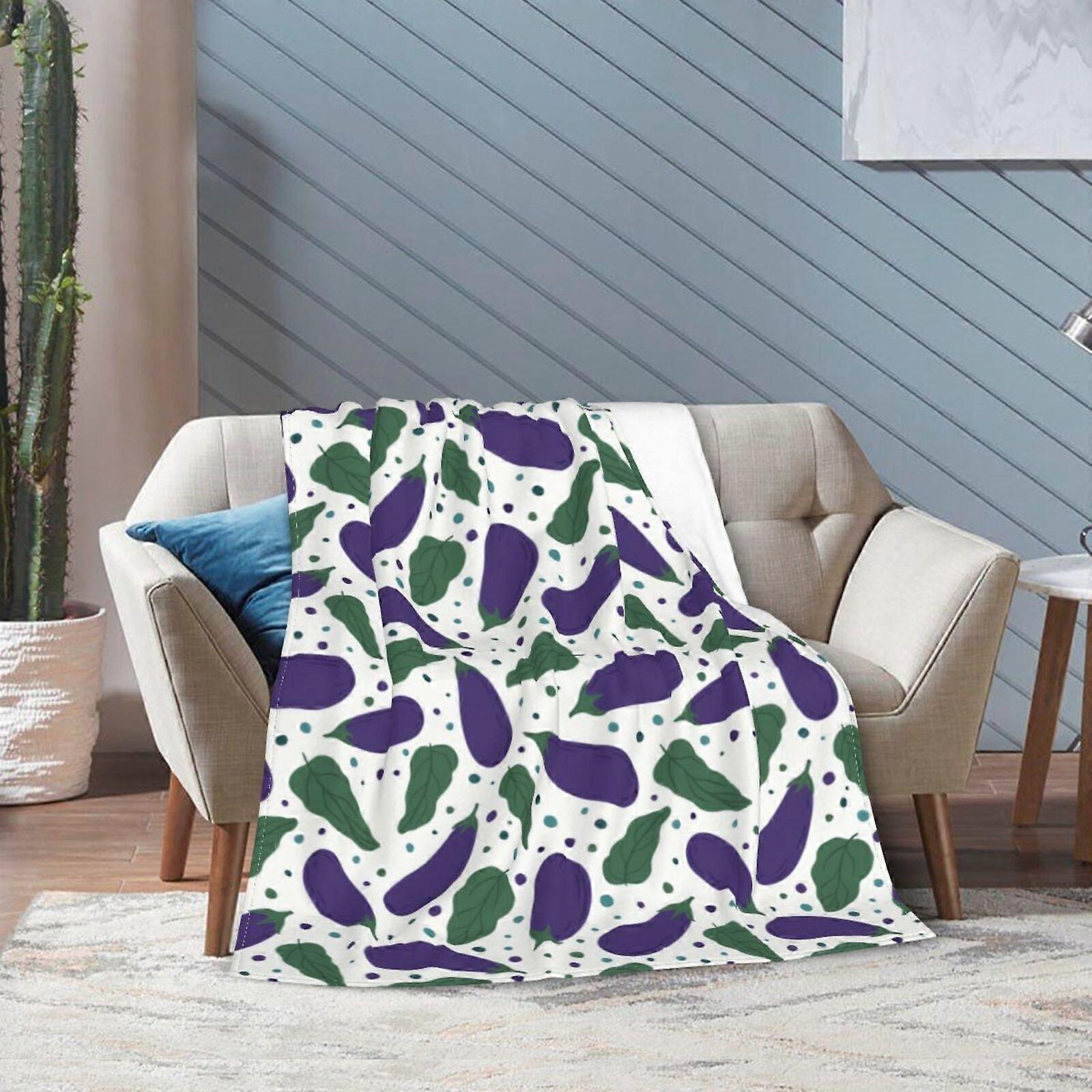 Vegetables Eggplant Pattern Throw Blanket for Couch Bed Travel Sofa All Seasons Flannel Blankets Soft Durable Lightweight 40 x 30 inches