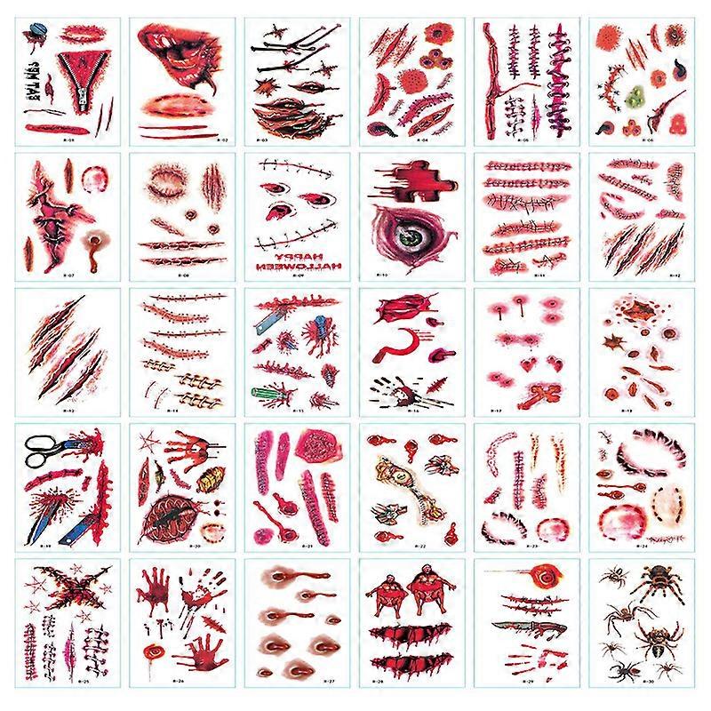 30pcs Halloween Scars Horror Tattoo Stickers
