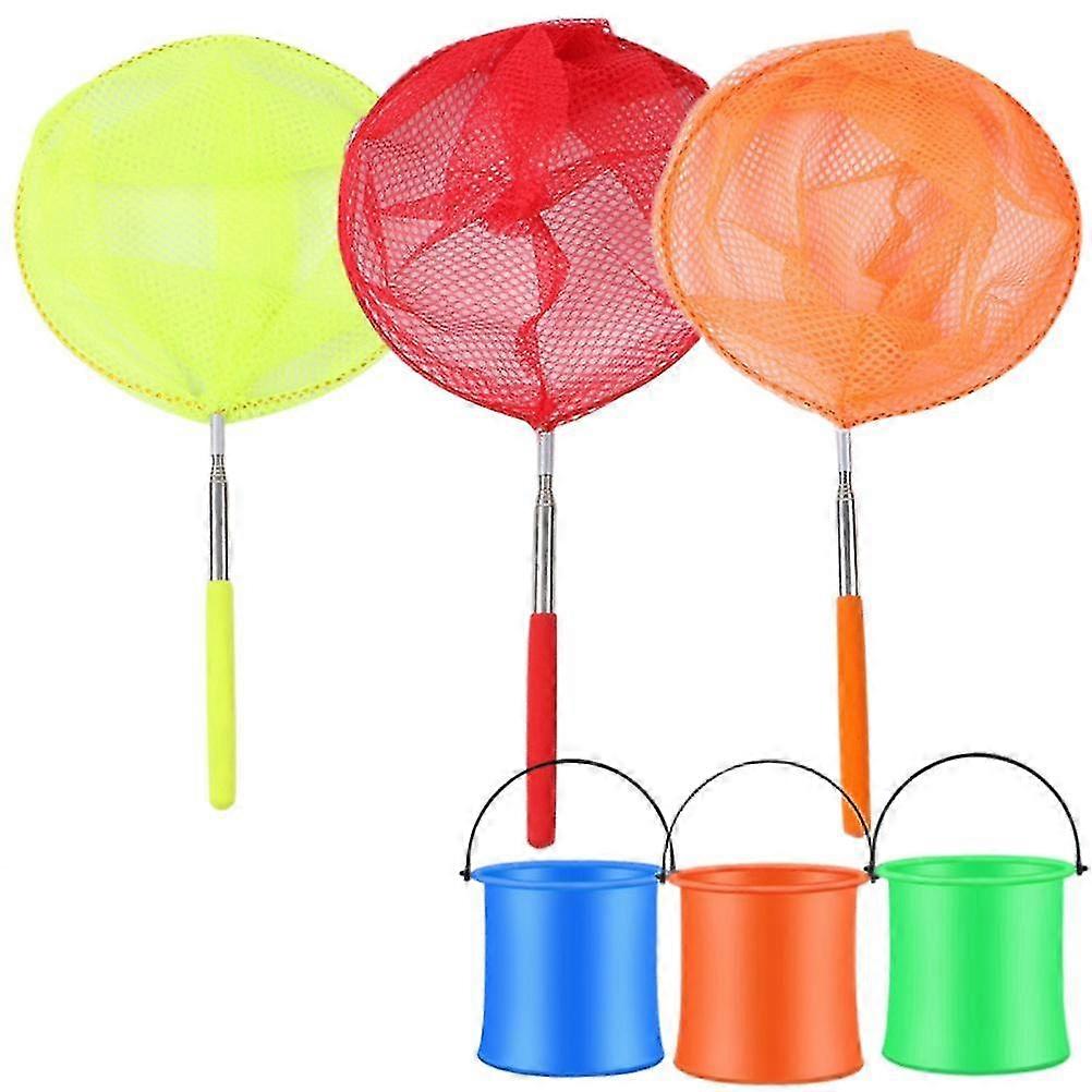 Kids Telescopic Butterfly Net Fishing Net With Stainless Steel 5 Section Handle Folding Bucket Color Random For Catching Insects Bugs Playing Outdoor