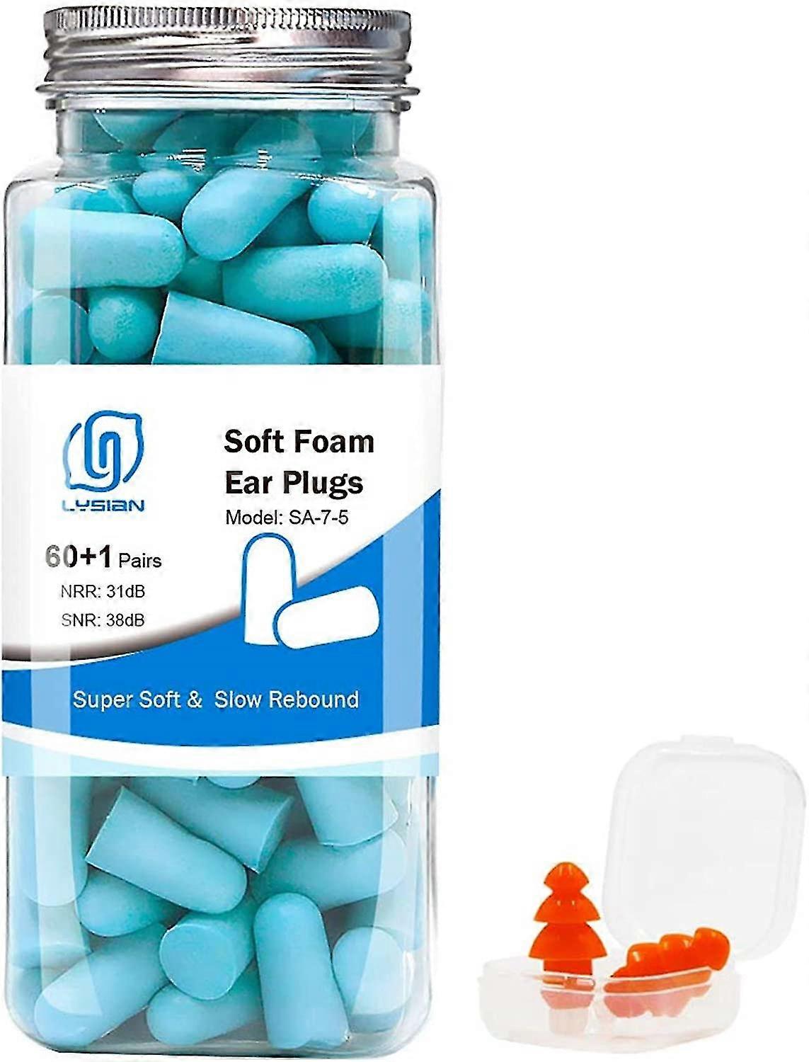 Ultra Soft Foam Earplugs 60 Pairs, 38db Snr Ear Plugs For Sleeping, Travel, Shooting (lake Blue)