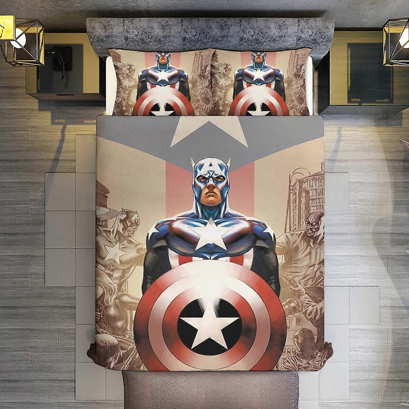v3159  Bed Sheets Bedding 3 Piece Bedding Set,Superheroes-Captain America Comforter Set for Kids Boys Teen Men Tween 3D Lightweight Microfiber Bedding