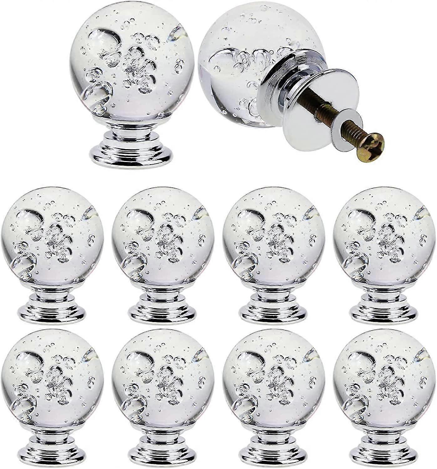 Set Of 10 Clear Crystal Glass Drawer Pulls - Cabinet Door Knobs, White.