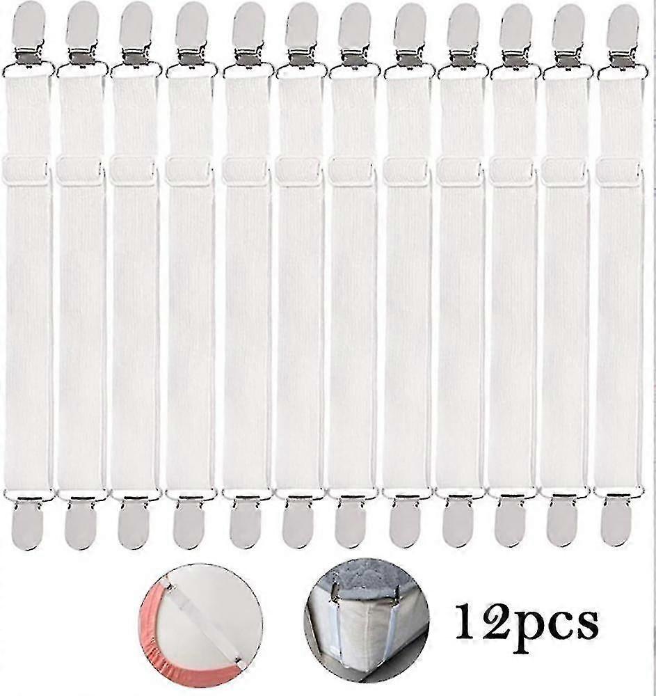 Adjustable Sheet Stretchers 12 Pcs White Elastic Fits The Corners Of Bed, Mattress Or Sofa