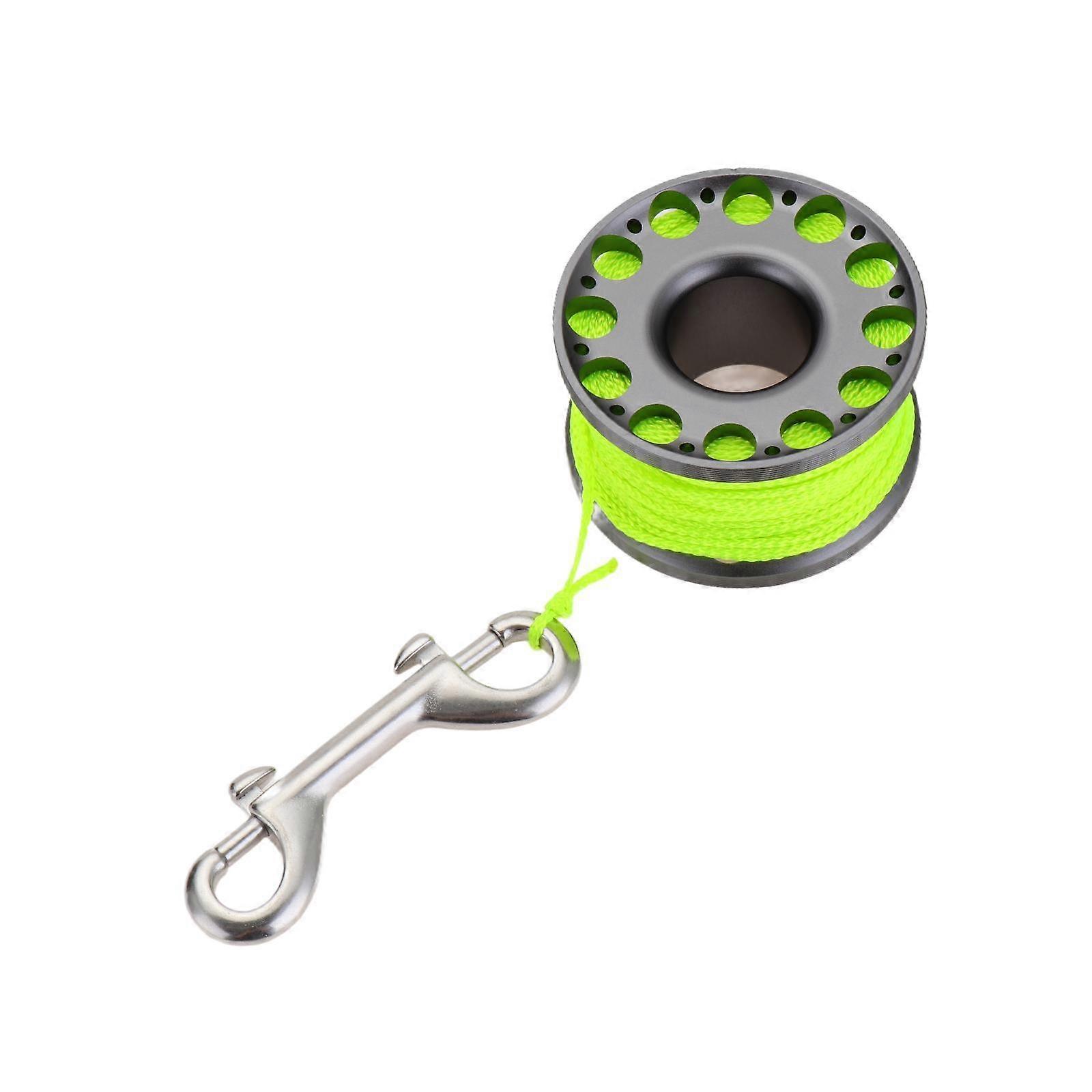 Moulinet de plongée compact avec mousqueton à double extrémité, gris