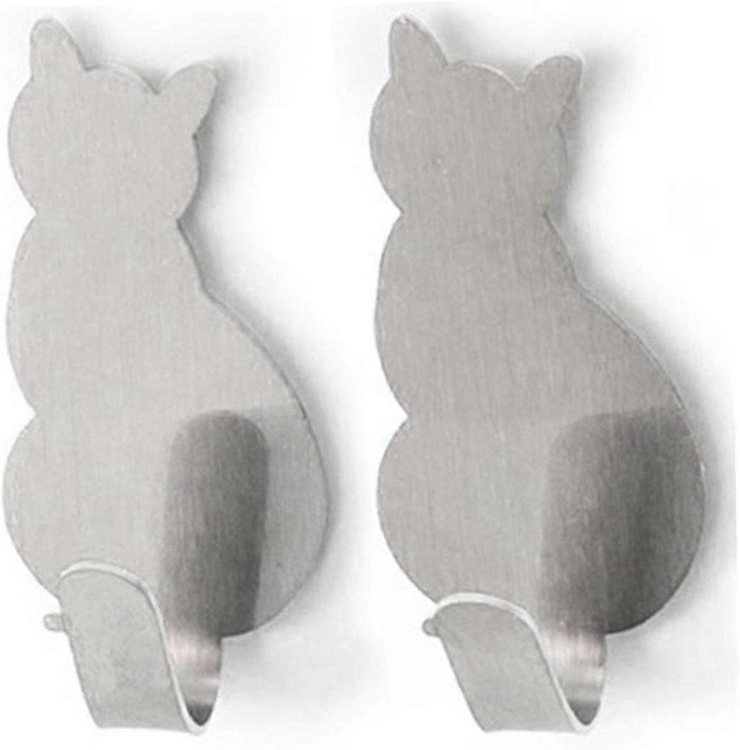 Self-adhesive Cat Pattern Stainless Steel Reusable for Bathroom Kitchen (silver2pcs)