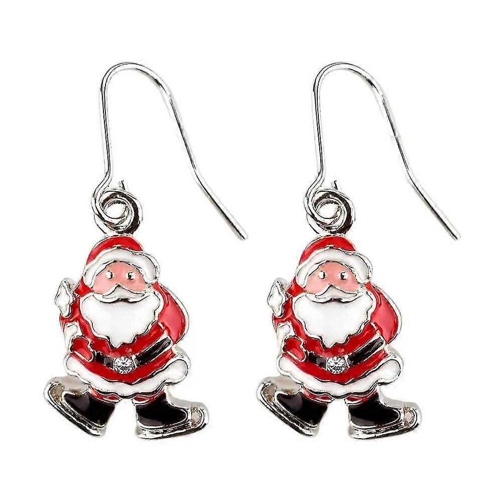 Santa Claus Silver Plated Drop Earrings with Crystals