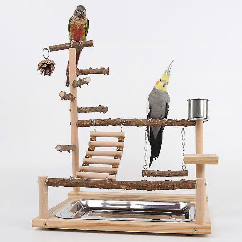 Budgie Playground Bird Playground with Feeder Cup Toy Ladder Climbing Swing and Tray for Cockatiels Parrots Budgies Wood Size 45 x 37 x 26 cm