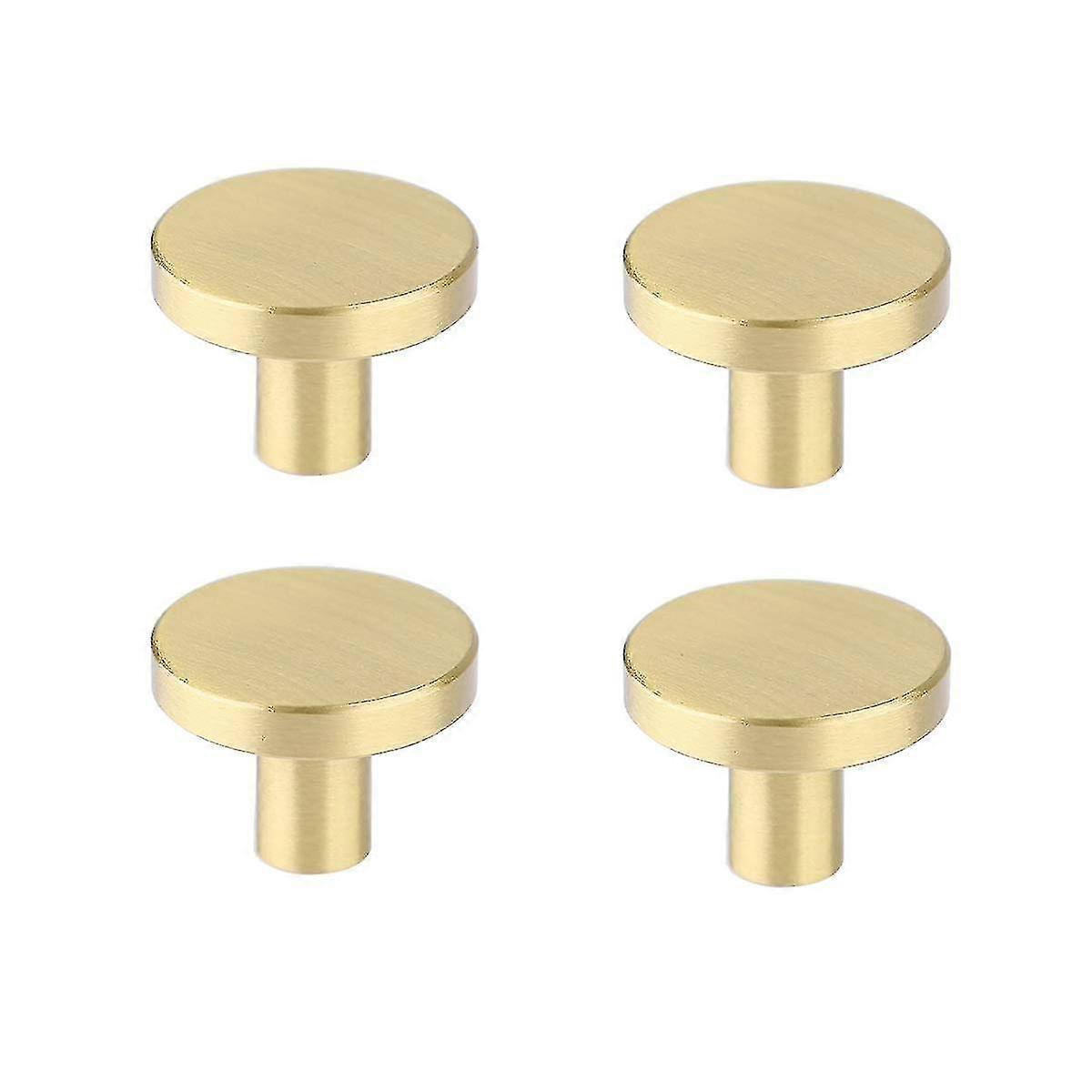4 Pcs Round Cabinet Knobs, Solid Brass Dresser Knobs Brushed Gold Cabinet Knobs For Kitchen Drawers (1.1x0.79)