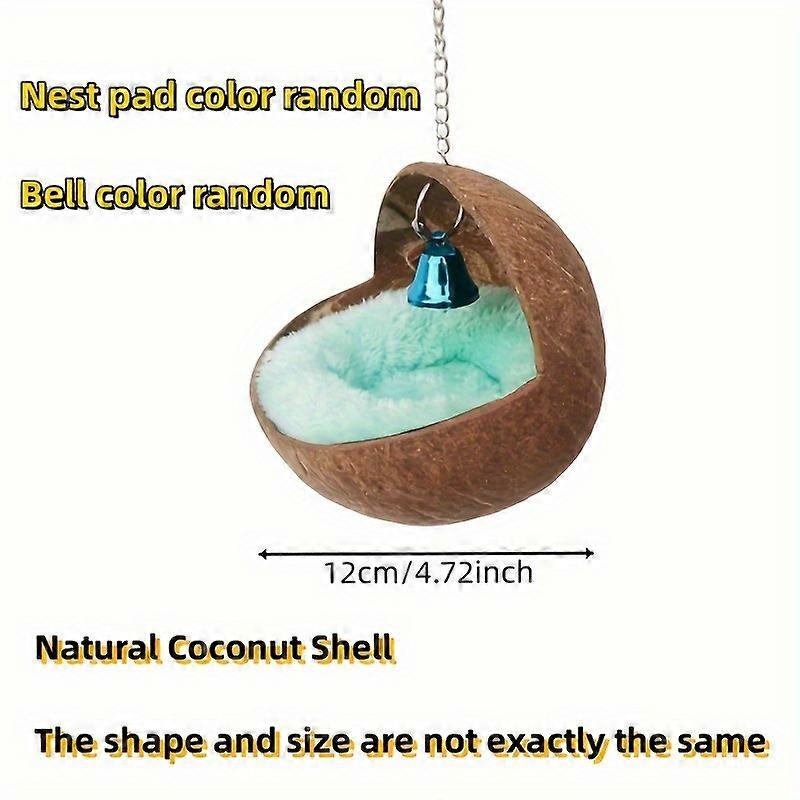 Eco-Friendly Coconut Shell Bird Nest House - Safe & Cozy Bed for Parrots, Budgies & More - Complete with Warm Pad, Anti-Pecking Design, Interactive Be