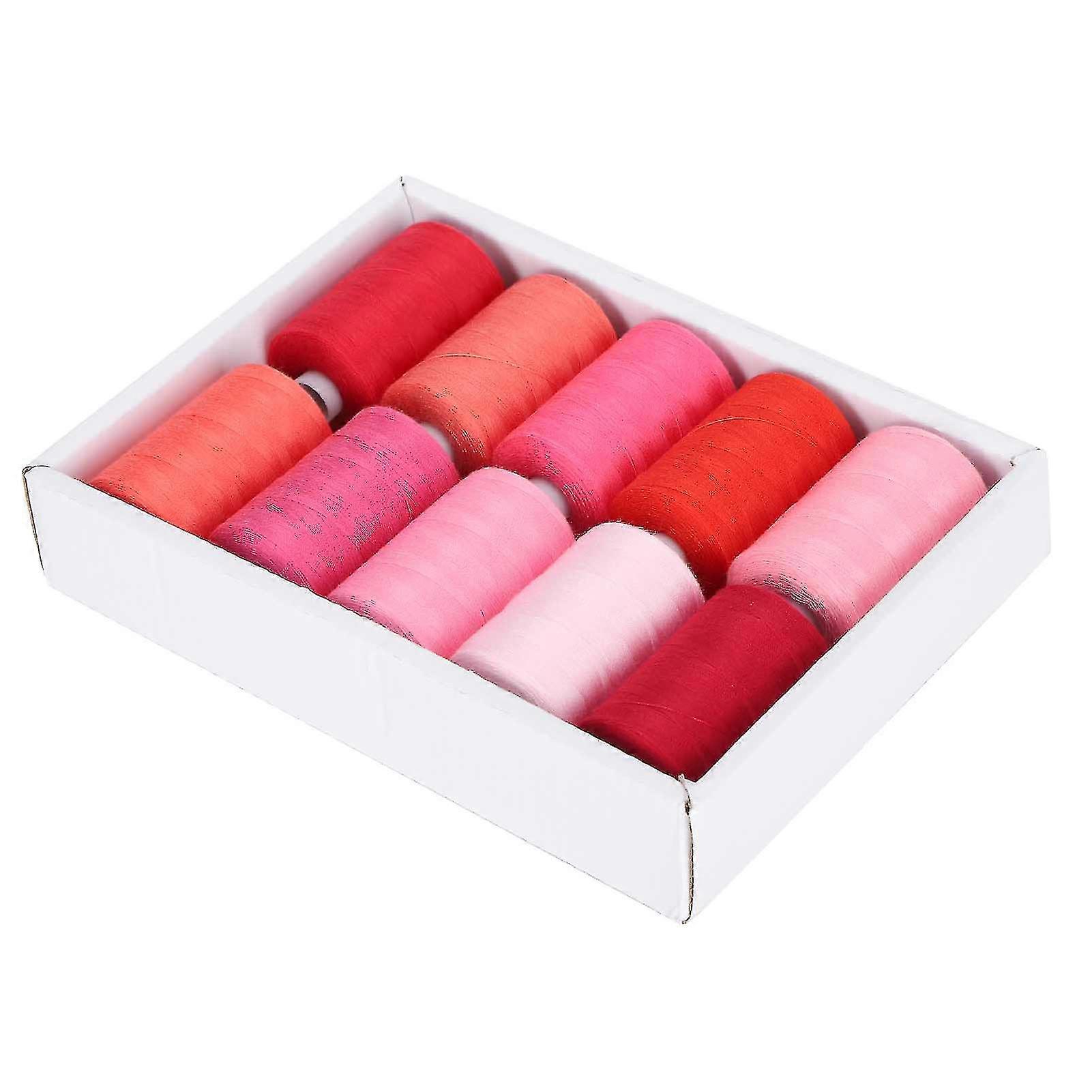 10 Rolls of Red Sewing Thread Set - Warm Colors - 1000 Yards Per Spool