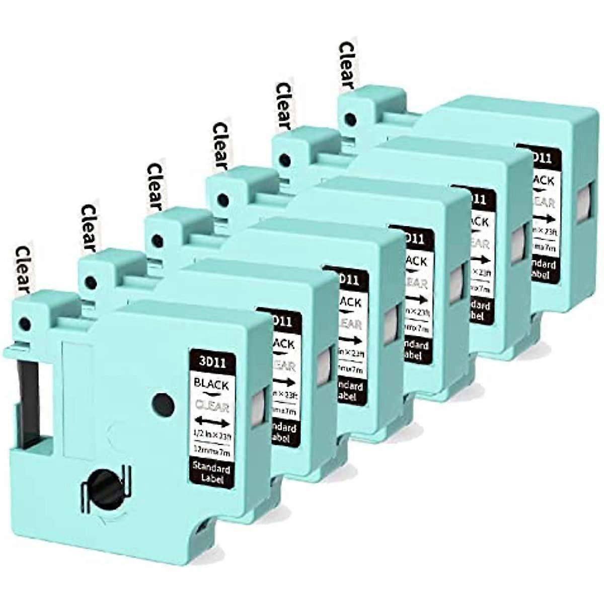 6PCS 3D11 Black on Clear Label Tape Compatible for DYMO D1 A45010 for DYMO LabelManager 160  D1600 D1600D Label Makers