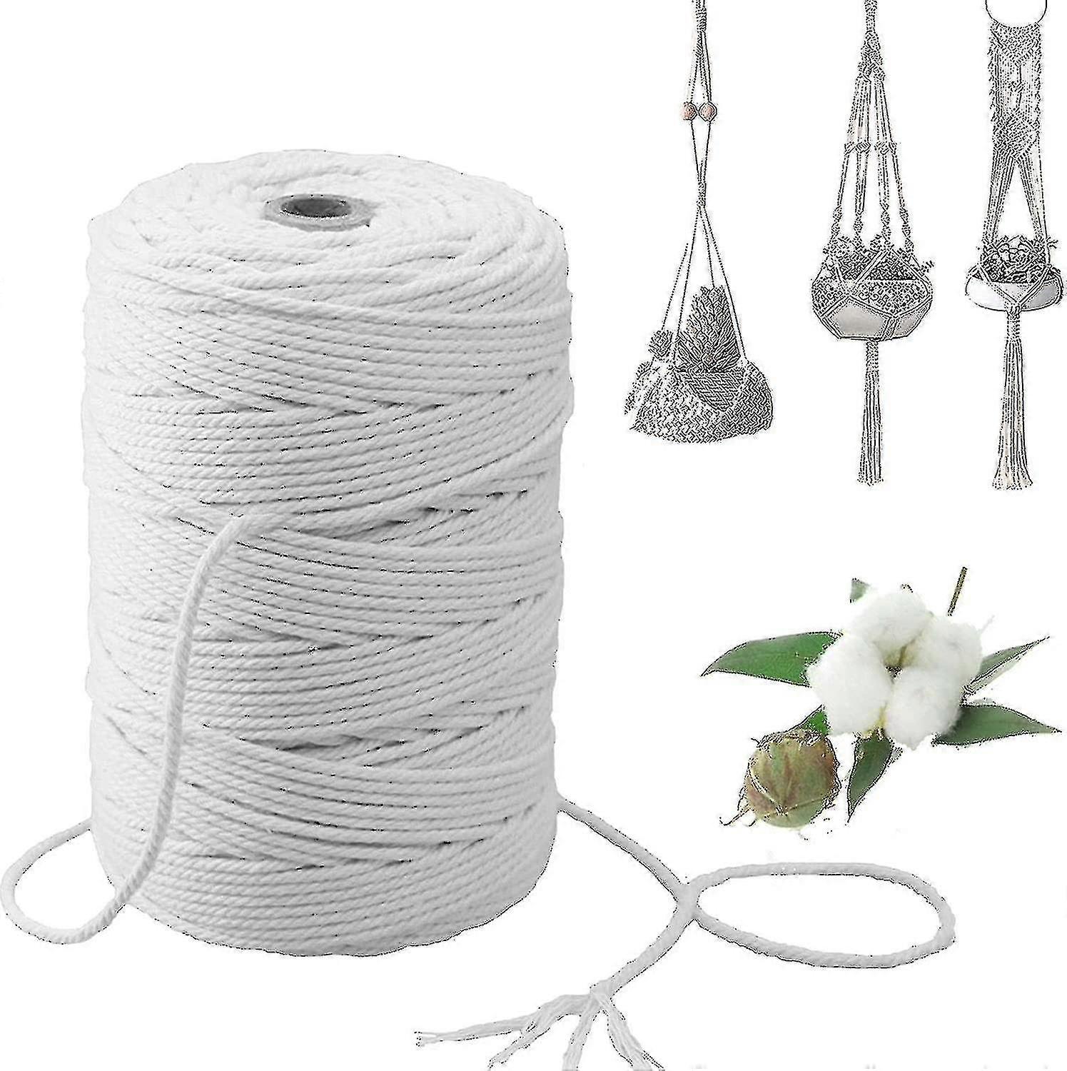 200m X 3mm Natural Macrame Rope, Macrame Yarn Cotton Rope Cord For Heilwiy Macrame