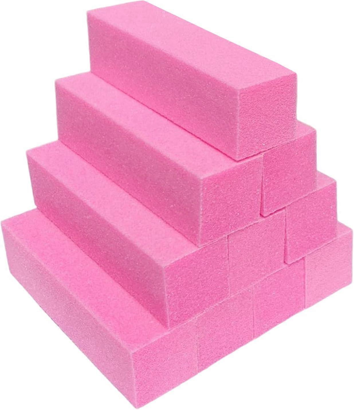 10 Pcs Nail Buffer Block , Fingernail Shine Buffing Set, Professional Manicure Polisher Buffer Bulk Medium Grit (Pink)