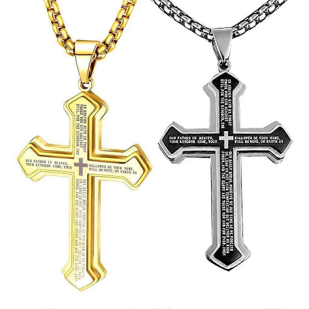 Cross Pendant Necklace Silver Black+Golden