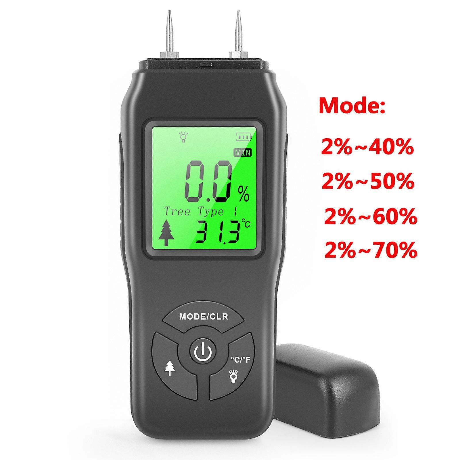 Wood Moisture Meter LCD Digital Damp Moisture Tester with Green Backlight Water Leak Moisture Detector for Wood Wall Paper Floor-Type1