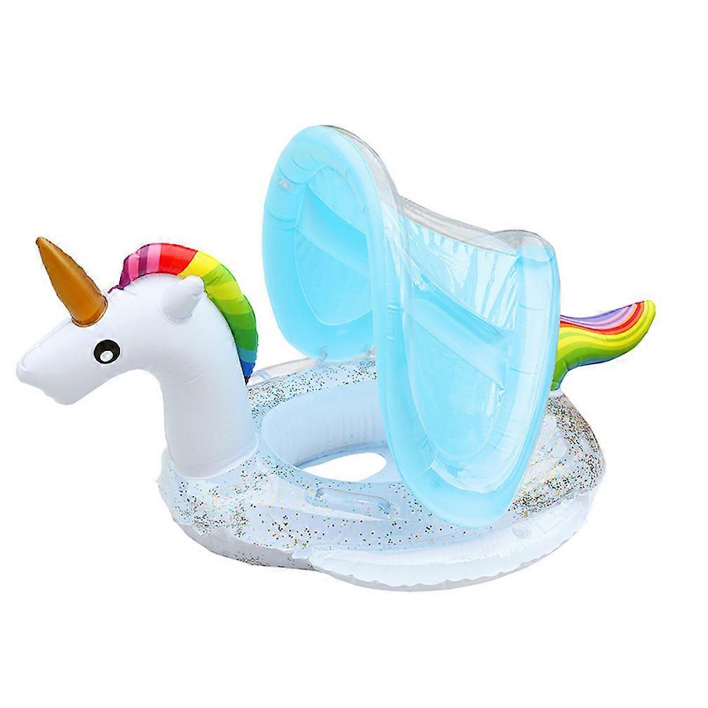 Unicorn Floating Boat with Sunshade Inflatable Swimming Ring with Seat for Kids