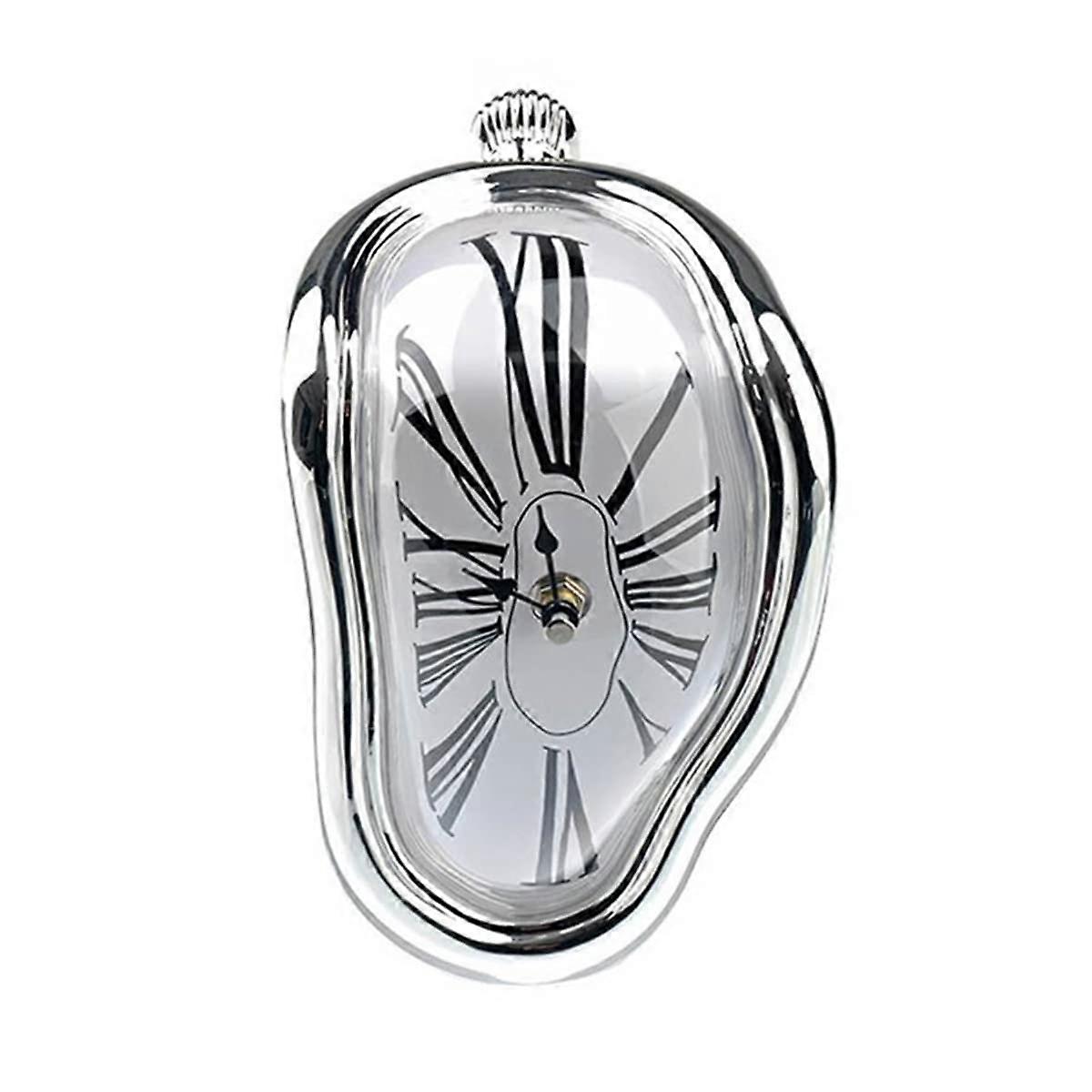 Melting Clock, Fashion Wall Clock Surrealistic Table Shelf Desk ClockSilver 