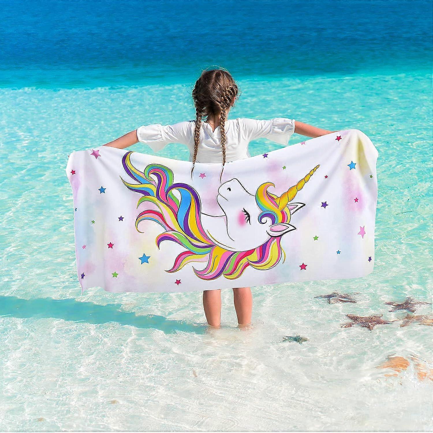 Unicorn Beach Towel - 70 x 150cm Pink Polyester Camping Towels for Girls Kids Unicorn Beach Towel Soft Pool Beach Blanket