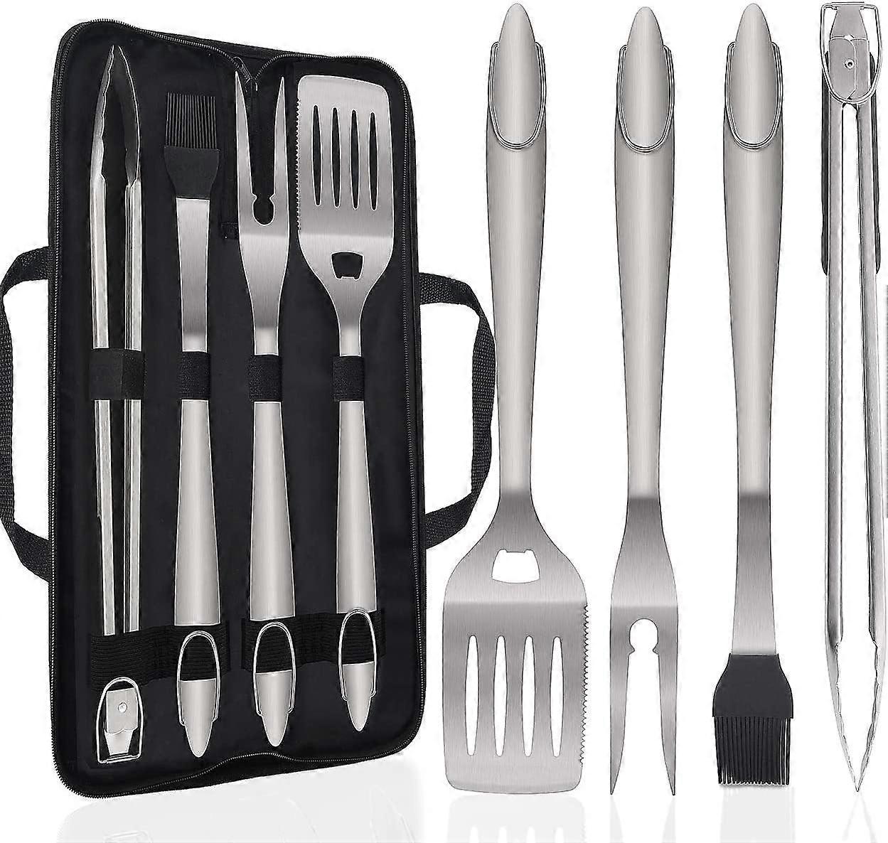 5-Piece Professional Grill Tool Set with Storage Bag - Thickened Stainless Steel Grill Accessories Set - Spatula, Fork