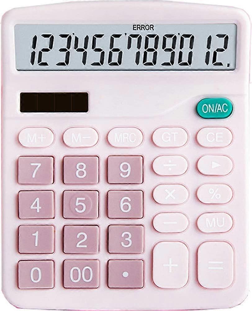 YOUHO Calculator, 12-bit Solar Battery Dual Power Standard Function Electronic Calculator with Large LCD Display Office Calculator Pink(ONE Battery) (