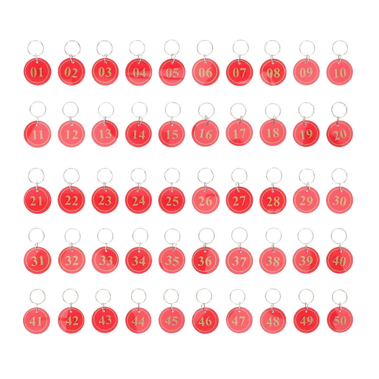 50pcs Multipurpose Numbered Tags Key Tags with Ring for Swimming (Red)