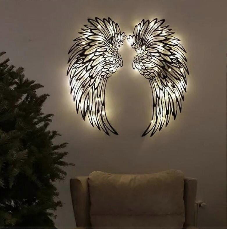 Antique Hanging Metal Angel Wings Wall Decoration With Light
