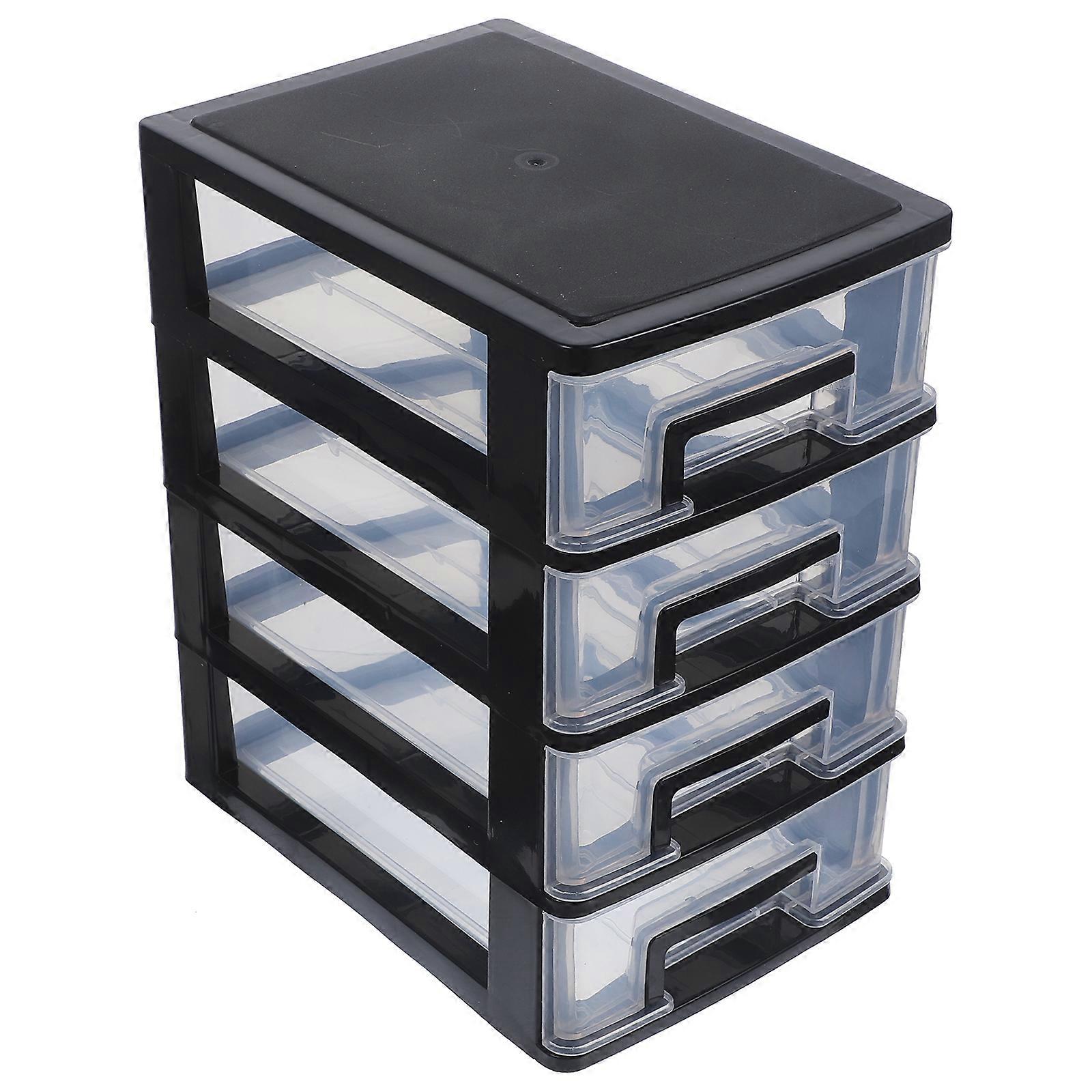 Four-layer Storage Cabinet Plastic Drawer Type Closet Portable Multifunction Dustproof Storage Rack Organizer Furniture (Black and Transparent)