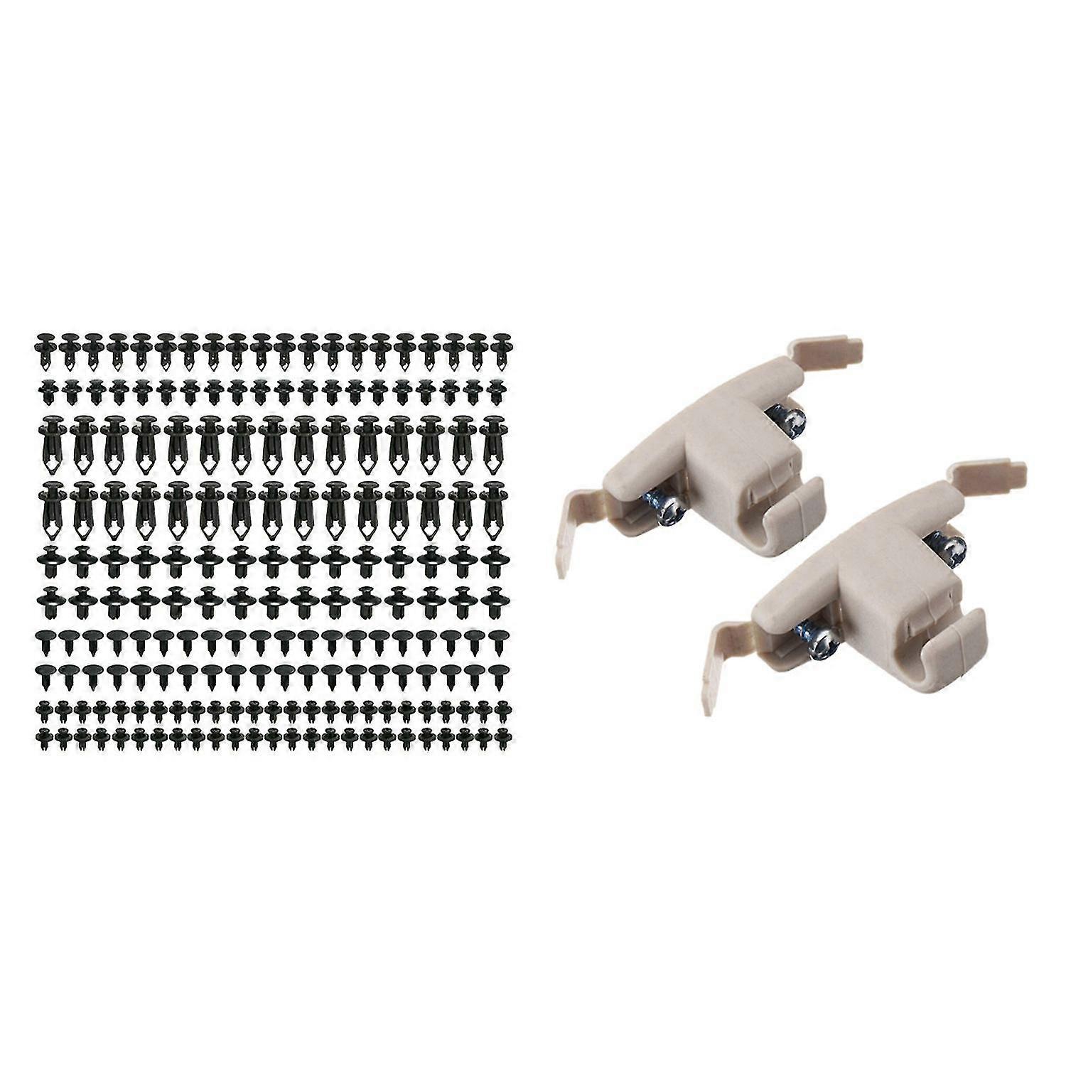 1 Set Car Push Pin Rivet Trim Clips Kit Auto Fastener Fastener Rivet & 2 Pcs Beige Sun Visor Clip H