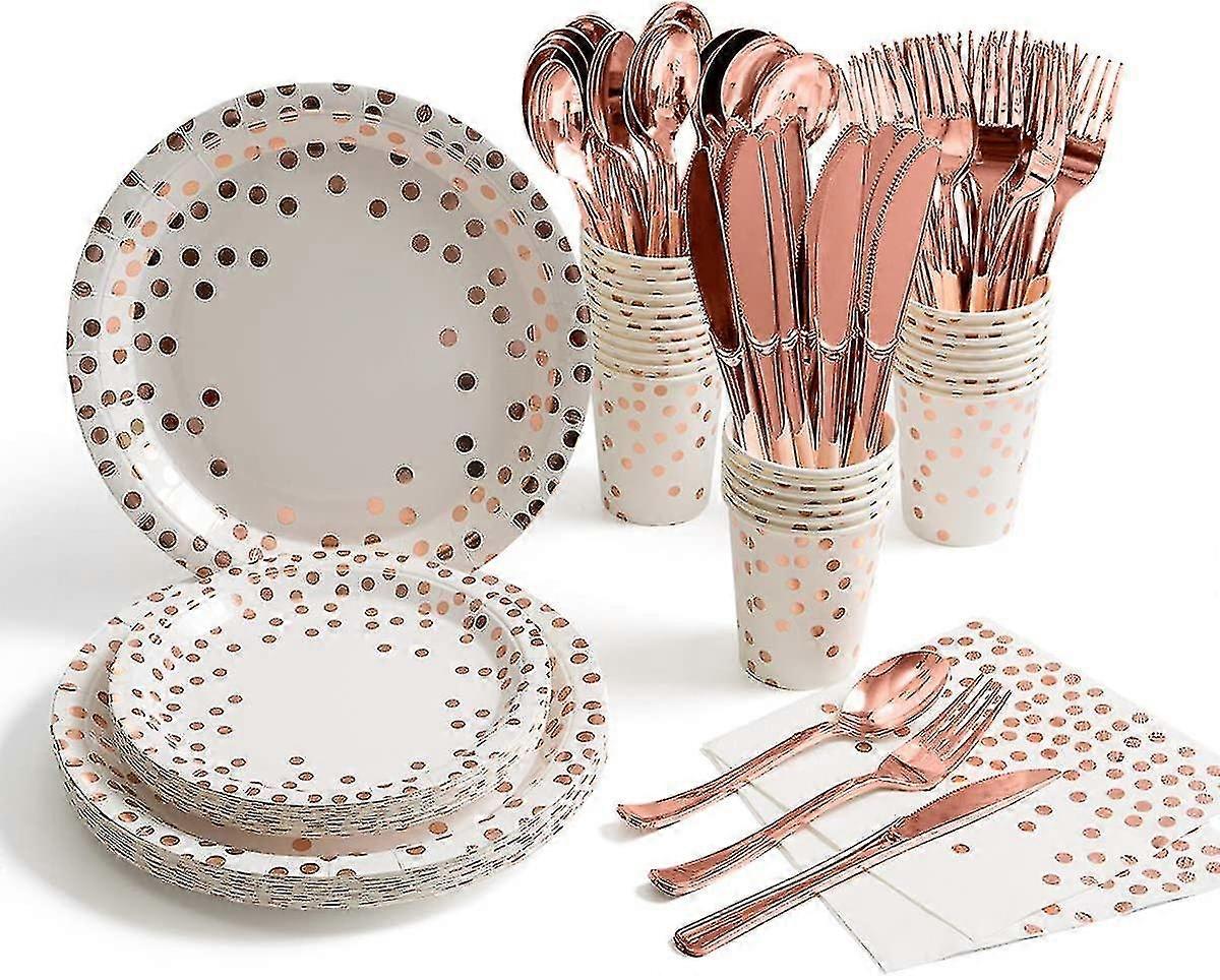 175 قطعة ذهبية لوازم الحفلات طقم أواني طعام يمكن التخلص منها يقدم 25