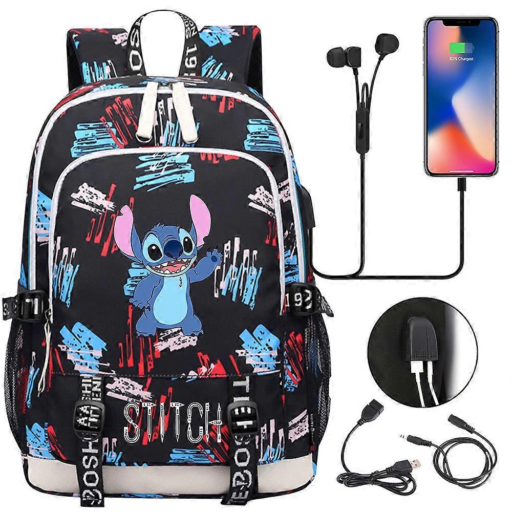 Stitch Travel Bag, School Bag with USB Charging, Oxford Backpack for Lilo and Stitch Fans, Teenagers Laptop Bag, Ideal Birthday Gift Bag High Quality