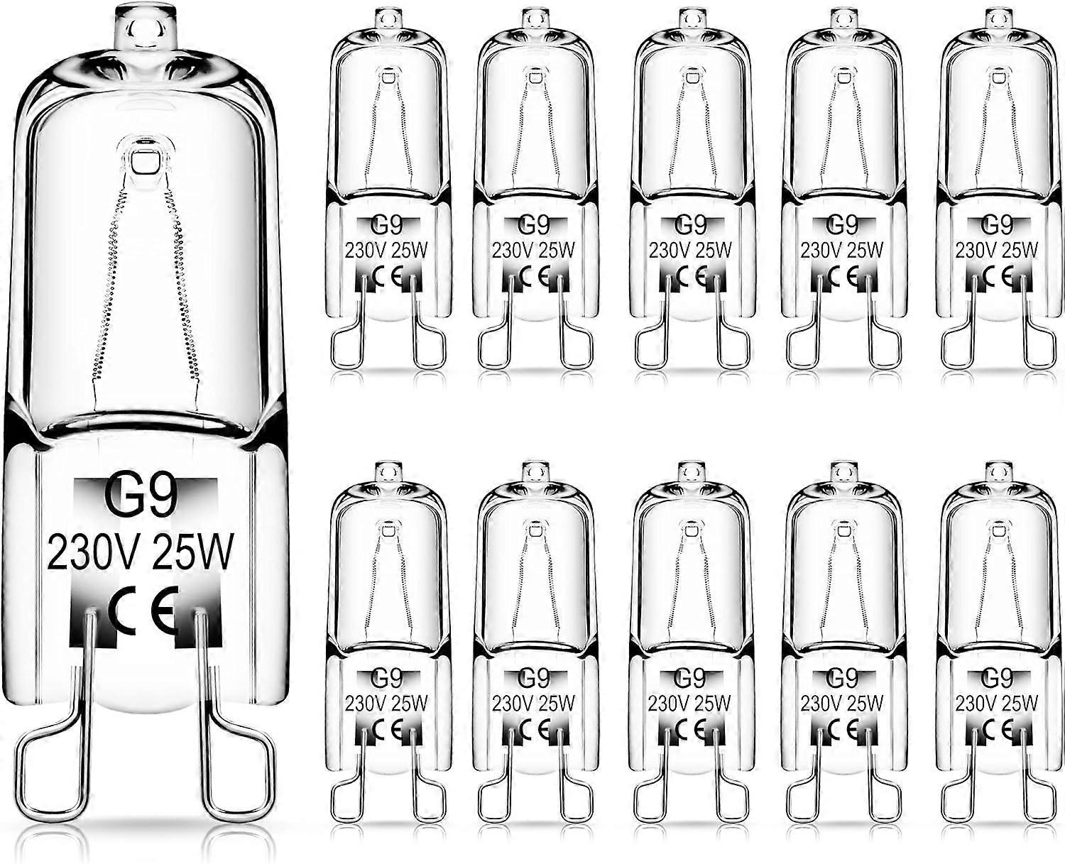 G9 Halogen Bulbs, Clear Capsule Halogen Lamps Dimmable, 25W, Warm White 3000K, No Strobe, No Flicker, 360 Viewing Angle, 10 Pcs