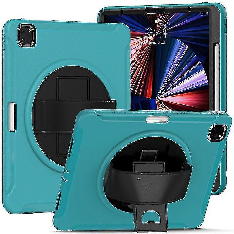 For Ipad Pro 12.9 2022 / 2021 360 Degree Rotation Pc + Tpu Protective Tablet Case With Holder & Hand-strap(ice Blue)