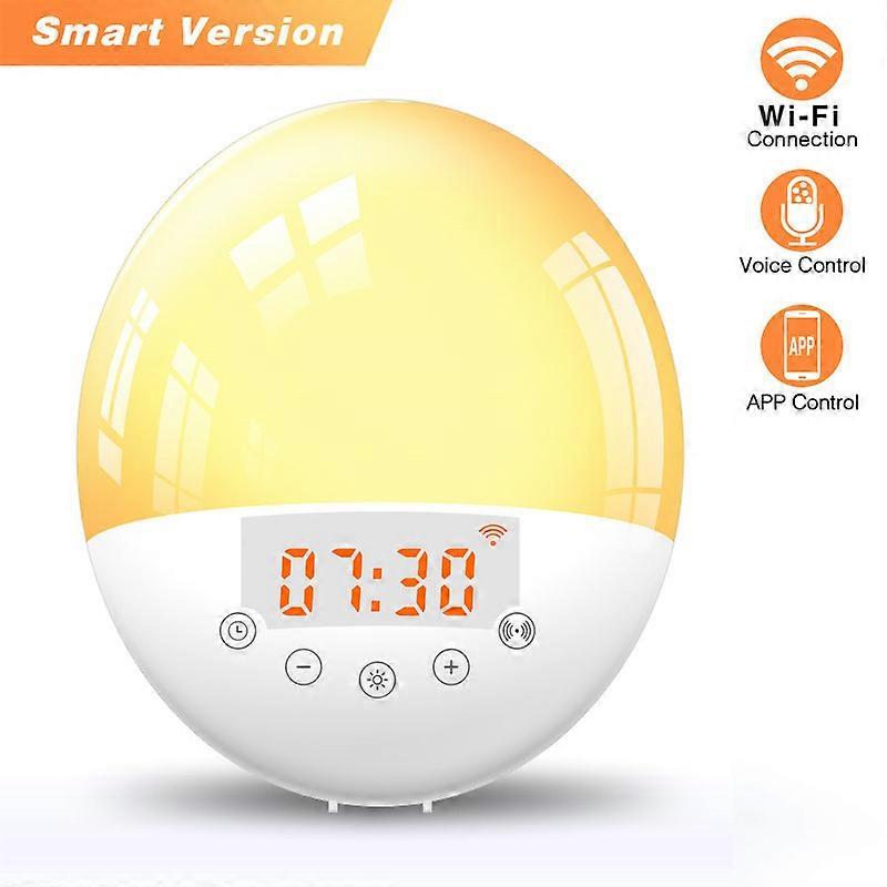 Wifi Voice Control Smart Wake-up Light Alarm Clock Sunrise Natural Light Sleep Atmosphere Sound and Light Integrat moon lamp