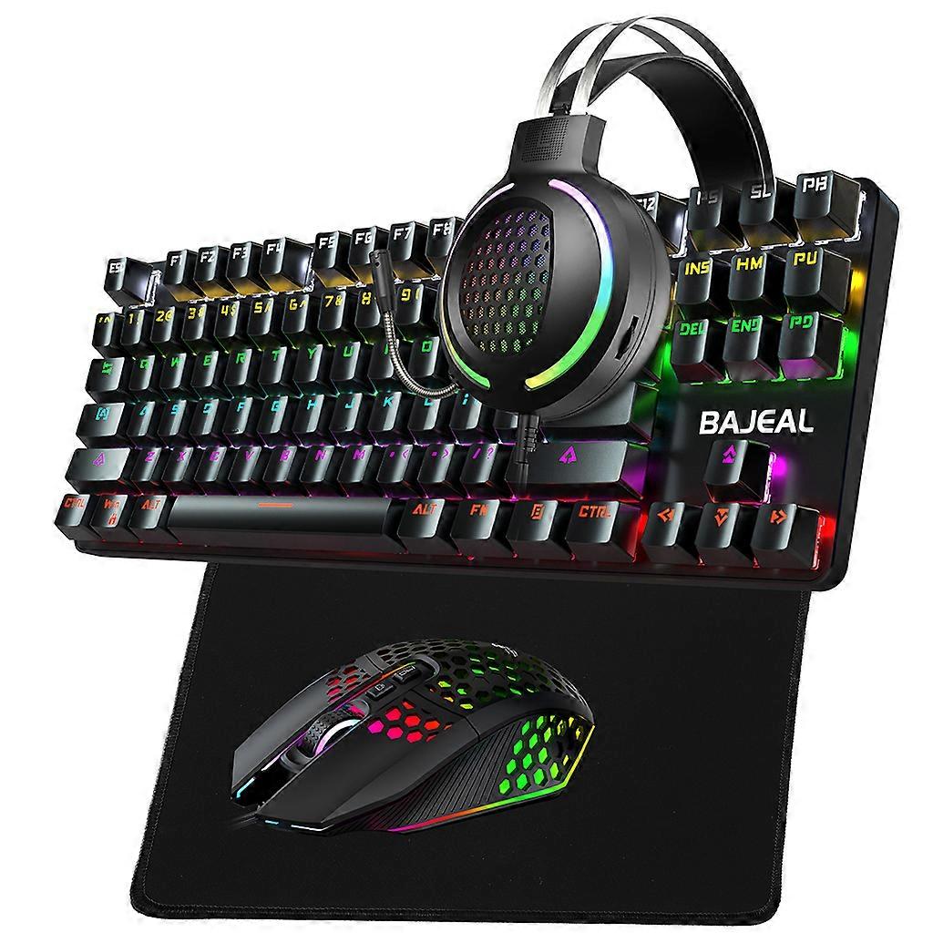 Wired Mechanical Keyboard Mouse & Mat Headset Kit Laptop Computer PC Games