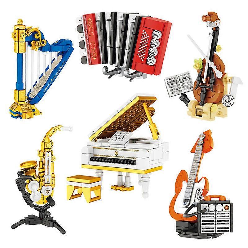 Creative Mini Instrument Series Piano Guitar Saxophone Cello Desktop Ornaments Building Blocks Bricks Toys Gifts