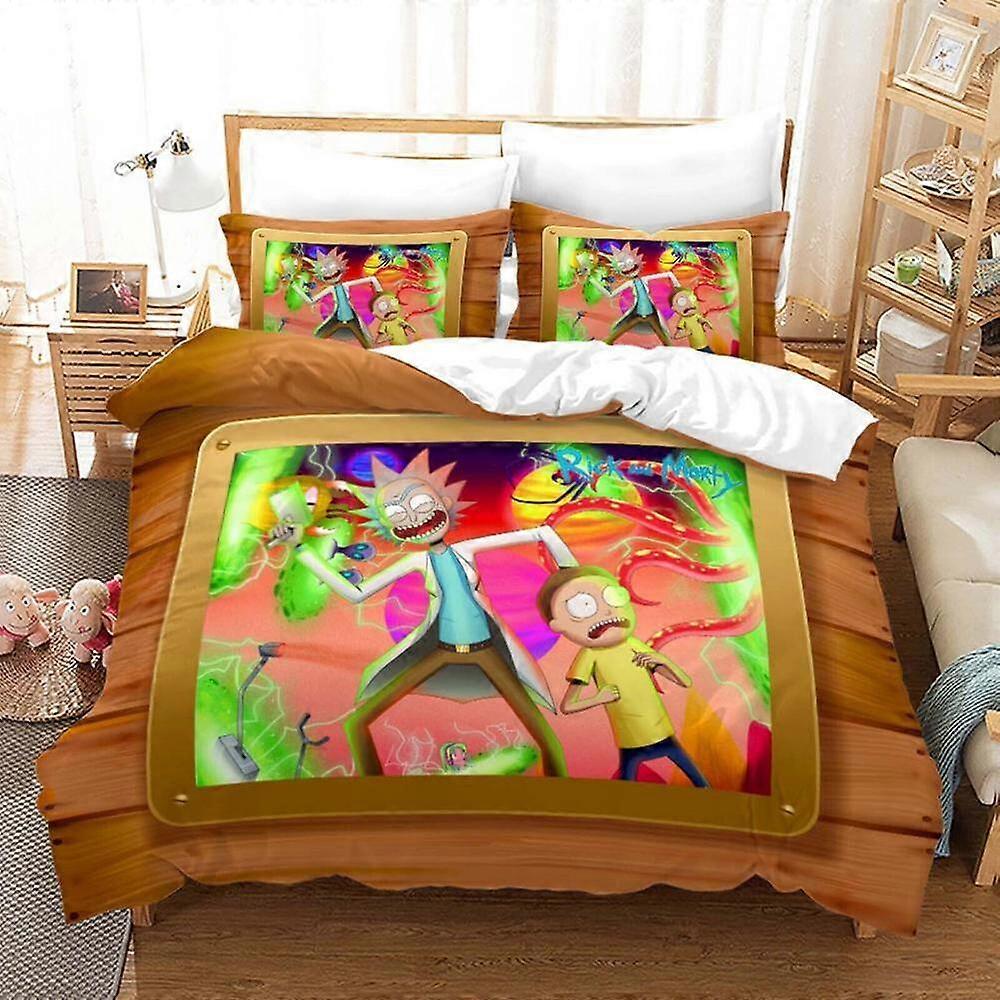 a645 Lakan Rick And Morty Cartoon Quilt Påslakan Set Sovrum Decor3-delat sängkläder set (1 påslakan + 2 kudde Shams) Tm645