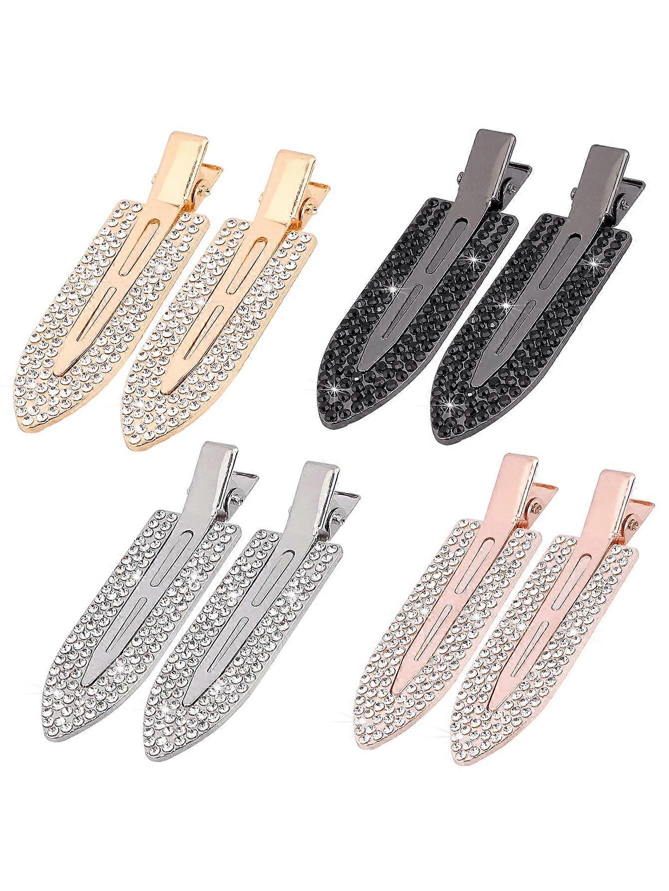 8 قطع لا تجعد مقاطع الشعر ، حجر الراين لا ينحني مسطح تصفيف الشعر كليب ، بلينغ دايموند معدني حليقة دبابيس بانغ بدون تجعد منقار البط ، مشابك للمكياج ، تصفيفة الشعر