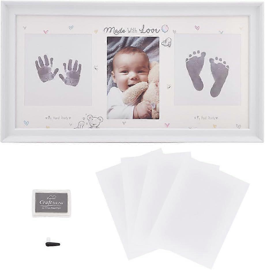 Baby Hand and Footprint Kit 15x8Inch Handprint and Footprint Keepsake with Touch Ink Pad Made with Love Hand Foot Impression Photo Keepsake for New Mo