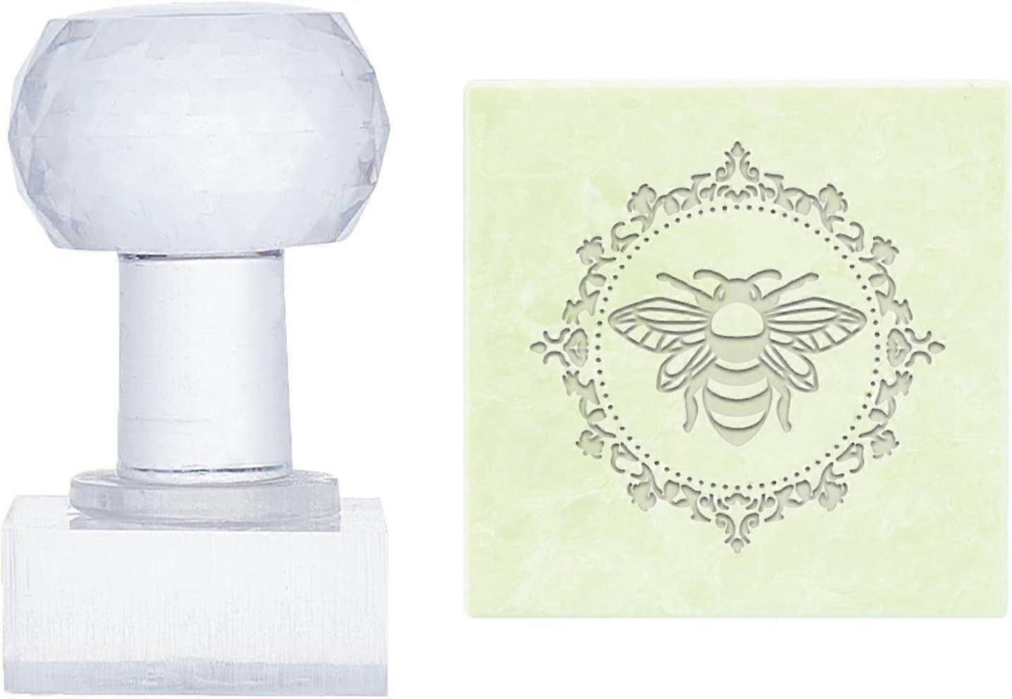 Bee Acrylic Stamp Animal Soap Embossing Stamp Soap Stamp with Handle Round Soap Chapter Imprint Stamp for Handmade Soap Cookie Clay Pottery Stamp Bisc