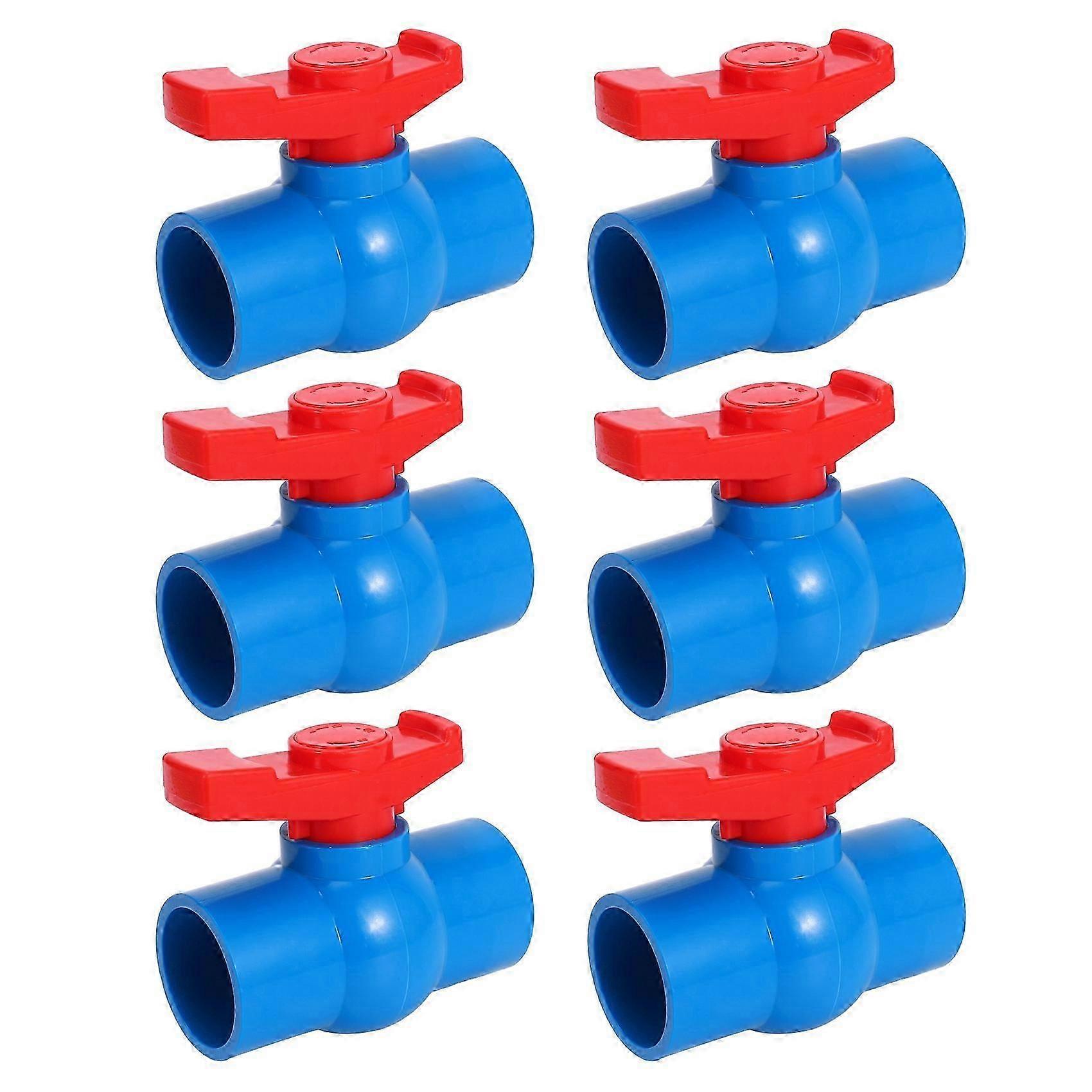 6Pcs 40mm x 40mm Slip Full Port Red Handle Lever U-PVC Ball Valve Blue