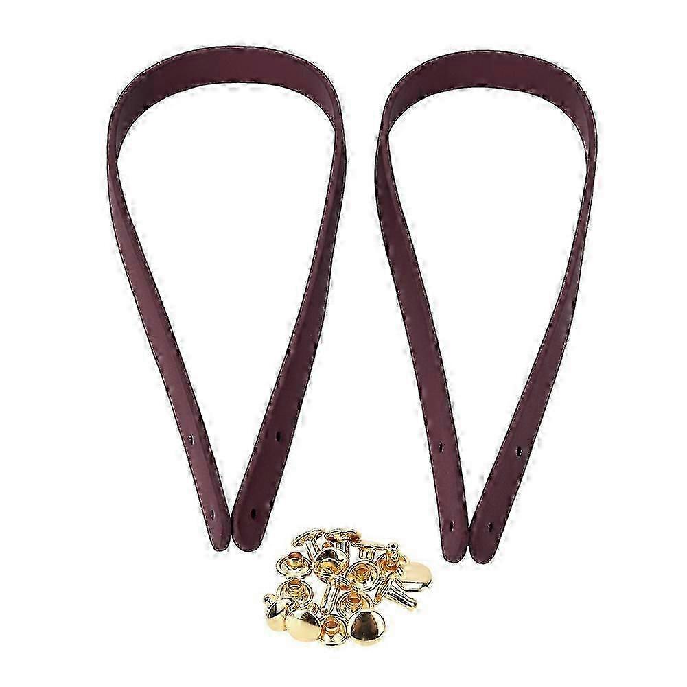 2pcs Bag Hand Strap Split Leather Diy Hand Made Handbag Parts With 8 Sets Light Gold Rivet Set(wine Red )