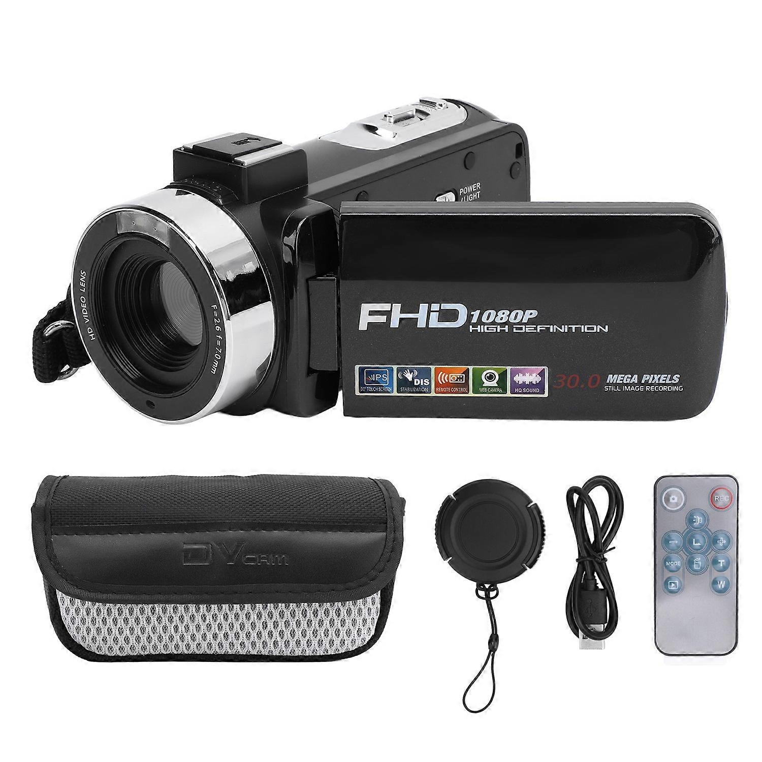 Video Camera 3 Inch Color IPS Rotation Screen 1080P 30FPS 30MP 18X Digital Zoom Remote Control Camco
