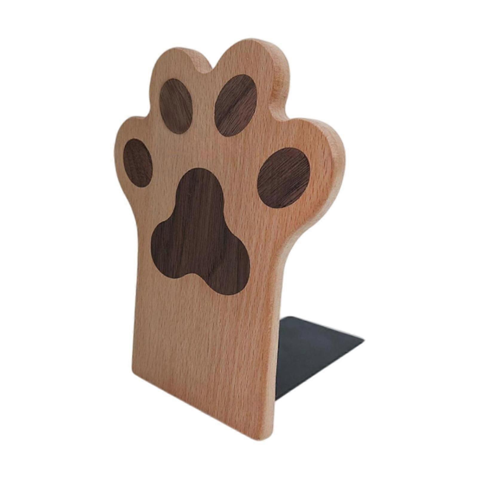 Wooden Cat Claw Bookend Nonslip Cat Decorative Bookends for Office Desk Home A