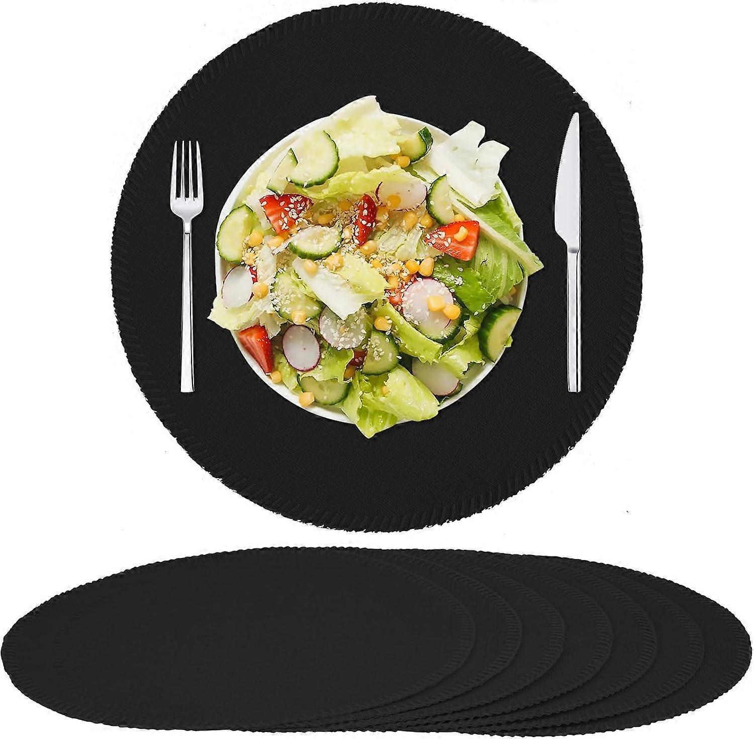 8 Set Round Rustic Linen Fabric Placemats 15 Inch Machine Washable Heat Resistant Home Dining Table Decor