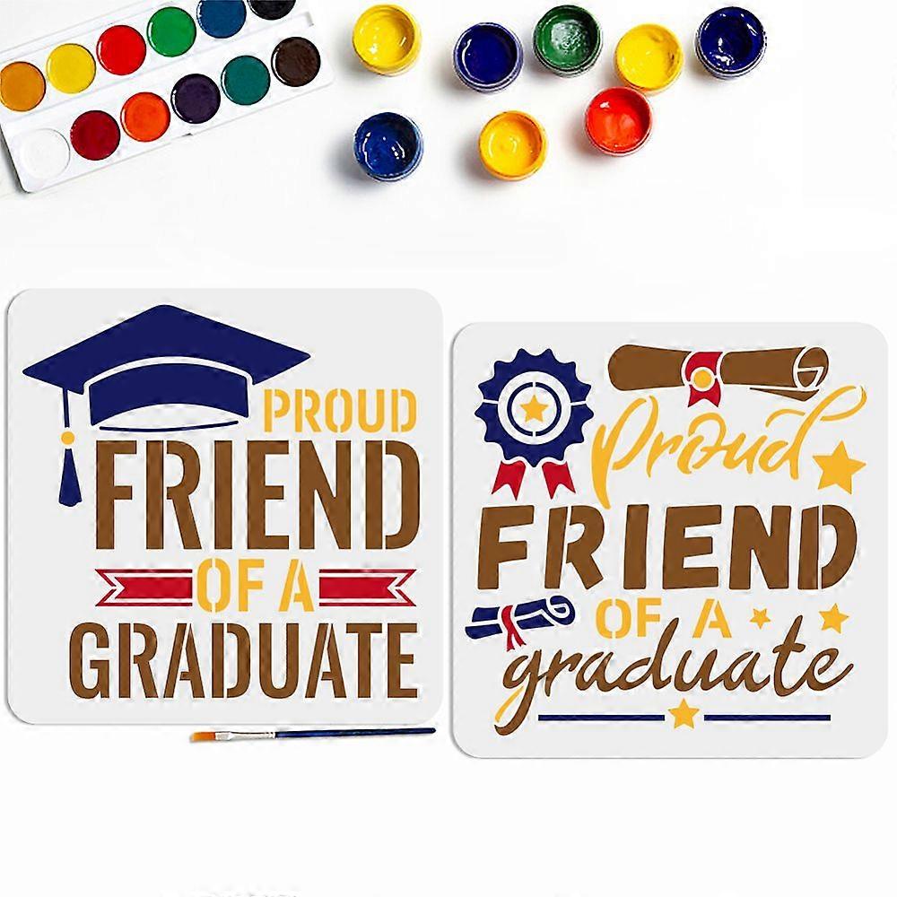 2pcs Graduates Stencils 11.811.8inch Large Graduation Theme Template with Painting Brush Friend Graduation Cap Diploma Drawing Stencil for Canvas Wall