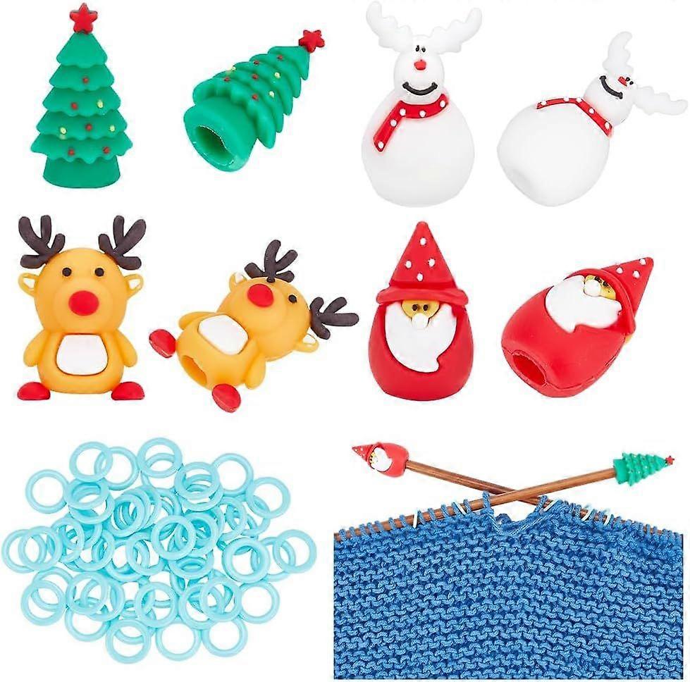 68Pcs Knitting Tool Kit 8Pcs Christmas Theme Silicone Knit Knitting Needles Point Protectors 60Pcs Plastic Knitting Stitch Marker Rings for Knitting C