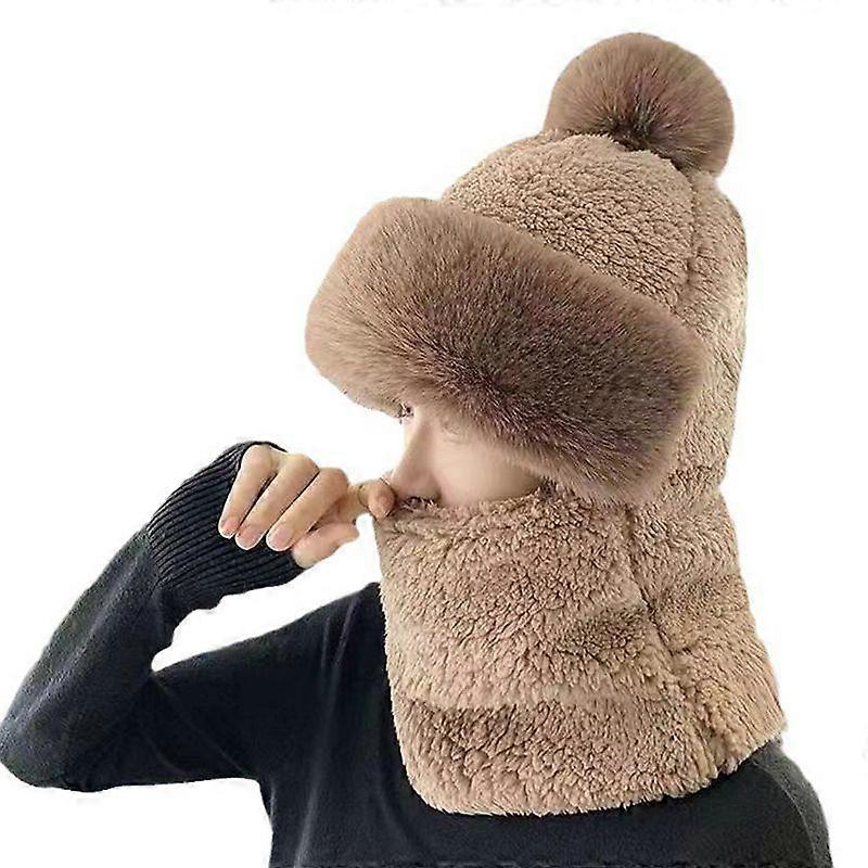 Women's Cycling Windproof Scarf Hat Siamese Windproof Plush Collar Hat